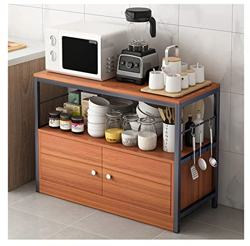 BOKNI Küchen-Organizer-Regal, 6-stufiges Küchen-Aufbewahrungsregal, Bäckerregal mit Holztisch, Metall-Organizer, Kaffeestation, Bar-Aufbewahrungsregal (Farbe: Gelb, Größe: 100 cm)