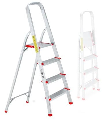 Escabeau à 4 marches BM TOOLS BMT-ESC4-ALU - Haut. de travail : 79 cm - prend peu de place et se range facilement - en Aluminium