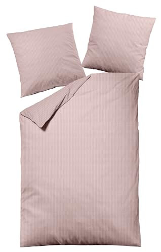 Carpe Sonno warme Biberbettwäsche 135 x 200 - Winterbettwäsche mit Reißverschluss aus 100% Baumwolle Flanell - Bettwäsche Set mit Kopfkissen-Bezug Rosa gestreift