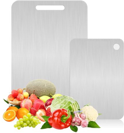 Titan Schneidebrett 2 Stück Titanium Cutting Board Leicht zu Reinigen Doppelseitiges Schneidebrett Edelstahl Schneidebrett Titan für Fleisch Gemüse Obst Schneiden