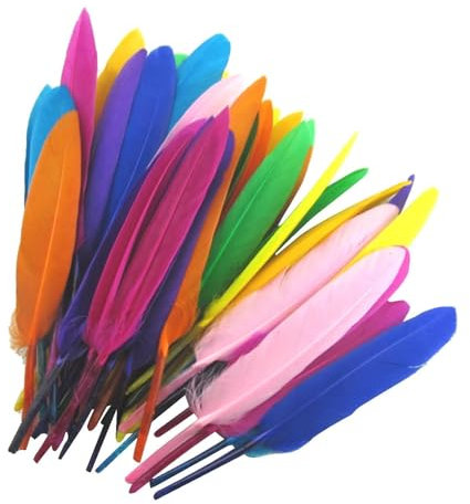 Bastelfedern – Federn zum Basteln | Federn zum Basteln | 50 Stück bunte Federn zum Basteln – Regenbogenfarben, Federn für Kinder, handgefertigte Hochzeits-Party-Dekorationen, Federn