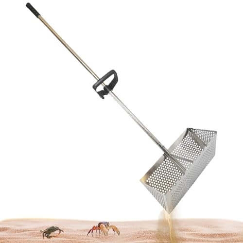 Rastrello delle pulci di sabbia da 51.2 '' rastrello di sabbia esagonale in acciaio inossidabile con denti smussati e impugnatura senza slip setaccio sabbia rastrellata di sabbia staccabile per le pu