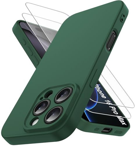 Qasyfanc Coque Compatible avec iPhone 16 Pro Max et 2 Pièces Verre Trempé, [Protection Caméra] [Douce Microfibre] Antichoc Souple TPU Bumper Protection iPhone 16 ProMax Housse 6.9 -Vert