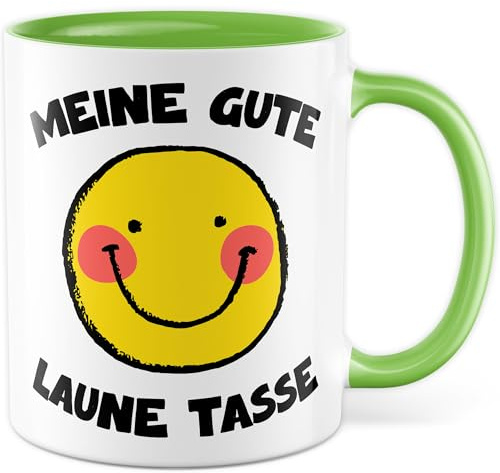 Tasse Smiley mit Spruch Geschenk Meine gute Laune Tasse, Kaffeetasse Smile Emoji Büro Kollege, Geschenkidee für Frauen Männer Anti Stress Guten Morgen Good Vibes Kollegin Kaffee-Becher