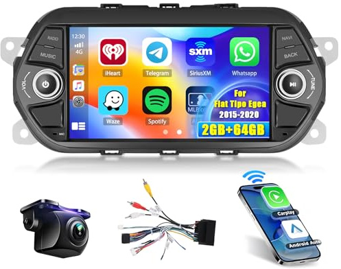 Hikity Autoradio per FIAT Tipo Egea 2015-2020 con CarPlay Android Auto | 7 pollici 2+64G Radio Android 15 con Bluetooth FM/RDS GPS WiFi Mirror Link EQ SWC microfono telecamera di retromarcia