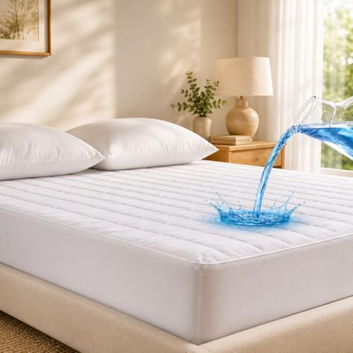 Casabella Quilted Waterproof Mattress Protector Super King-Hotel Quality Extra Deep Quilted SuperKing Waterproof Mattress Protector, Absorbent, Breathable Fully Fitted-Super King Bed 180X200+40 CM
