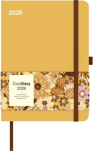 N Neumann - Ray Flower Kalender 2026 – Buchkalender 16×22 cm mit Wochenübersicht, elastischem Verschlussband, Stifthalter & Tasche, eleganter Taschenkalender für Beruf, Schule & Alltag: Cool Diary