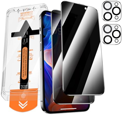 QUESPLE Panzerglas Sichtschutz für iPhone 15 Pro Max mit Kamera Schutz, [Auto-Installation] Anti-Spähen Full Screen Privatsphäre Schutzfolie, 9H Härte Gehärtetem Glas Displayschutzfolie, 2+2 Stück