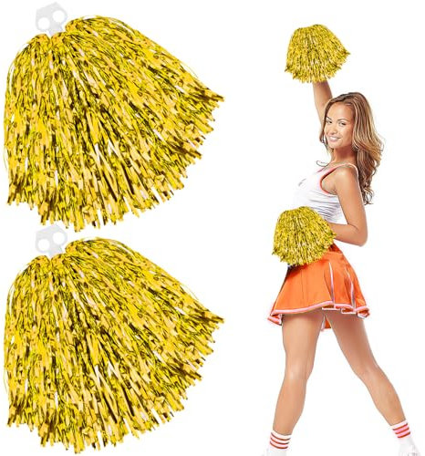 Cheerleader Pompons Mit Doppelloch Pompoms Cheerleading Cheerleader Pompons Handblumen Pompons Cheerleader Für Sportveranstaltungen Tanz Party Ballspiele Karnevalspartys Verwendet 2Stk Gold
