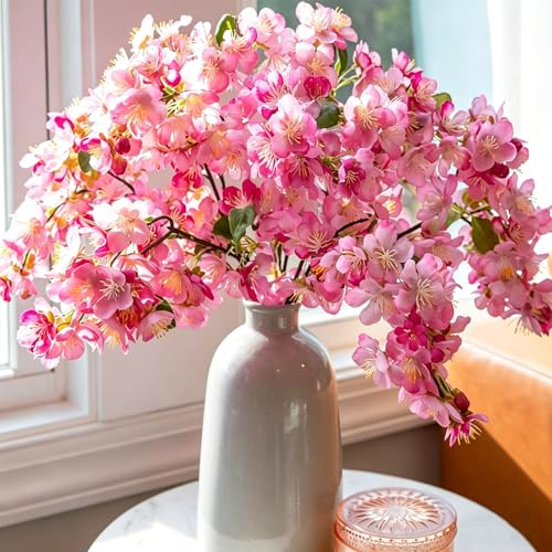 DEMIUKO Künstlich Kirschblüten Zweige Magenta Kunstblumen wie Echt, 6 Stück | 50cm Kirschblütenzweige, Künstliche Zweige, Sakura Blumen, Kirschzweige, Seidenblumen für Hochzeit Tischdeko Blumenvase Deko