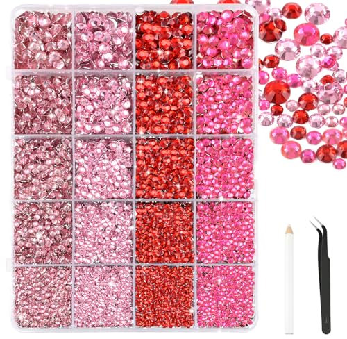 Bouiexye Rosa System Strasssteinen Set 28000 Stück Nailart Strasssteine Mit 1 Pinzette und Stift Geeignet für die DIY Dekoration von Kleidung Schuhen Nagelkunst Malerei usw