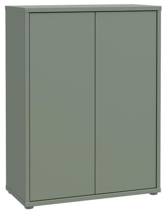 Forte Alice Springs Schuhschrank 70 80, moderner Flurschrank mit 2 Türen und 4 Einlegeböden, Holzwerkstoff, Salbei, 74,5 cm breit x 99,1 cm hoch x 34,9 cm tief