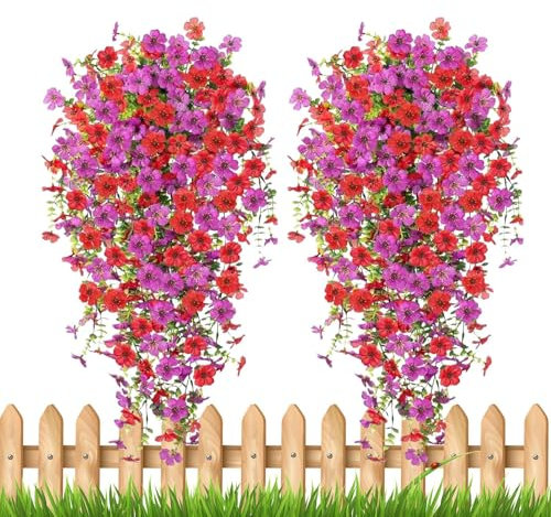 Ruwshuuk Fiori Artificiali Da Esterno - Piante Rampicanti Verdi Per Davanzale | Composizione Realistica con Fiori Vivaci per, Giardino, Balcone, Porta d'Ingresso e Cerimonie Nuziali