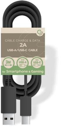 Green Joy Câble Charge et Data USB/Type-C - 5V / 2A - 3m - SANS EMBALLAGE - Noir