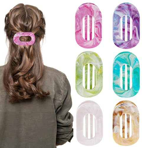 Tarqite Haarklammern Damen, 6 Stück Entenschnabel Haarspange mit Marmor Farbverlauf, Haarklammer Flach, Neu Hair Clips, Elegante Rendering Flat Claw Clip Groß für Alltag, Sport