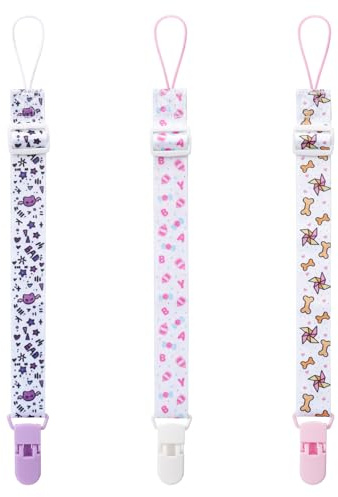 Somniumnight Niedliche Schnuller-Clips für Erwachsene: Schnullerhalter mit praktischer Hakenschlaufe – Bad Rock Bunny & Rabbit Windmühle Welpe – 43,2 cm lang, 3er-Pack