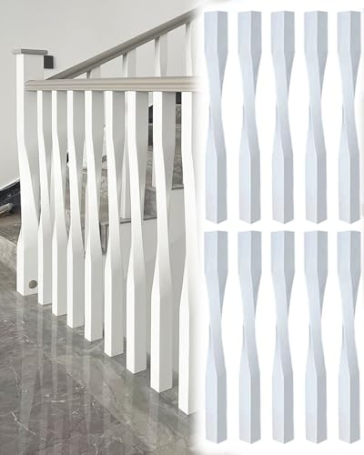 Elitix Garde Corps Escalier Balustres D'escalier Blancs pour Intérieur, Rampes D'escalier en Bois pour Escalier de sous-Sol, Poteaux Torsadés, Poteaux Carrés Et Mains Courantes(10pcs)