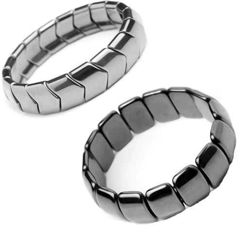 YQYCE 2 Stück Hämatit Armband, Hämatit Armband Herren, Mit Quadratischen und V-Förmigen Perlen, Stilvolles Schmuckstück für Alltag, Ideal Als Geschenk für Männer, Geburtstage, Jubiläen Oder Feiertage