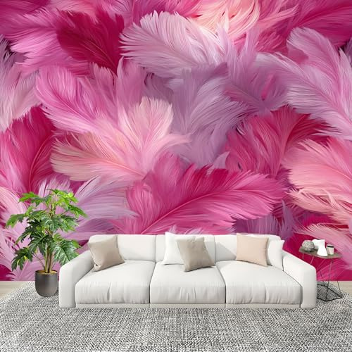 200x140 cm Fotomurali in TNT Stampa Di Piume Rosa Carta da Parati Fotografica Moda Murale Decorazione Personalizzabile Rosa Moderno e Lussuoso 3D HD Panorámico Carta per Pareti