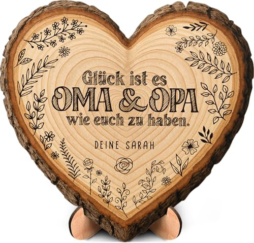 Oma & Opa Geschenk - Baumscheibe - personalisiertes Geschenk in Herzform, Oma & Opa Weihnachtsdeko, Geschenke für die Großeltern - Geschenk Oma Opa, Geschenkset Oma und Opa, Oma Opa Geschenk