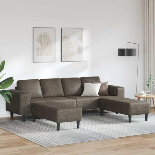 Ziaphsol U-förmiges Sofa Dunkelgrau Faux Wildleder, Modernes Ecksofa mit Holzrahmen, Wohnzimmer Couch für Familien, Atmungsaktiv, Pflegeleicht
