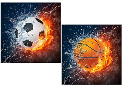 suaywo 2 Stücke Diamond painting Fußball zur Dekoration von Schlafzimmern | 30 x 30 cm Diamant Malerei DIY Leinwand Basketball 5D Diamond Painting Kits Gestaltet Räume Mit Fußball und Basketballmotiv.