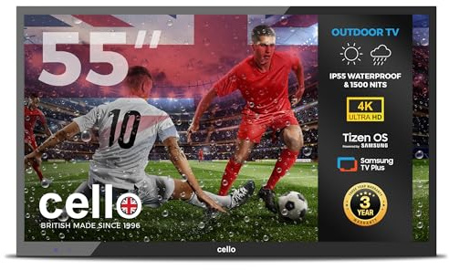 Cello COD55TZ 55-inch Tizen OS Outdoor Smart LED, 4K TV, Partial Sun, Pitch Perfect Speakers, Waterproof IP55, 1500 nits, Netflix, Prime Video, TV for Garden & Patio