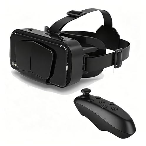 VR Headset, Universal 3D Virtual Reality Goggles with 360° Panorama, Anti-Blue Light, Adjustable Pupil Distance, Eye Protection, for Movies & Games, for 4.7-7.2 Inch Screens,Black+Y1 Handle