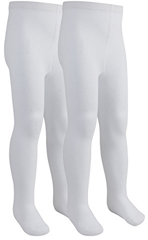 i2i Collants en coton uni pour filles, Lot de 2 blanches., 5 ans
