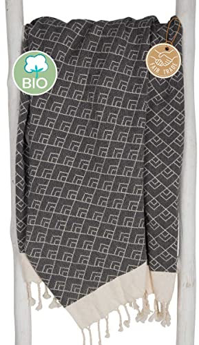 ZusenZomer Fouta Hamamtuch XXL - 95x210 - Damen/Herren - Fair Trade Strandtuch Hammam Badetuch - Bio-Baumwolle handgewebt mit Geo Muster