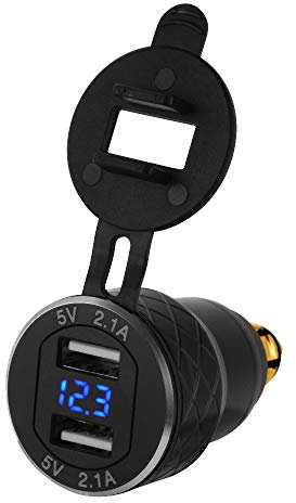 Sun3drucker - Cargador Doble USB de 4,2 A, voltímetro QC 3.0, Carga rápida, Pantalla de Voltaje para Moto, BMW, DIN Hella - Toma de Corriente - Negro