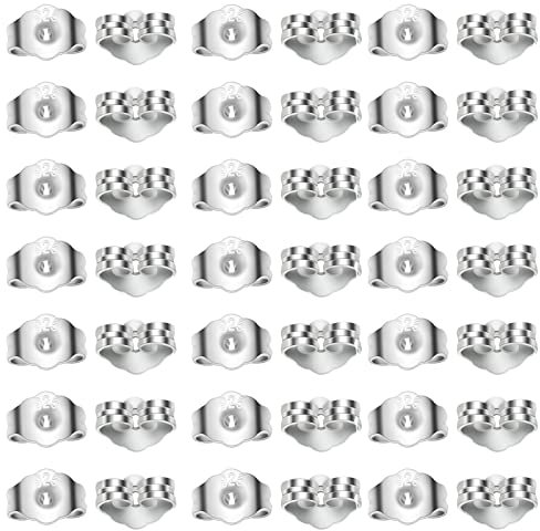 TOAOB 60 Piezas Tuercas de Pendientes Plata de Ley 925 de 4.43 x 5.85 mm Cierres Tapón de Seguridad Tope Posterior Mariposa Tamaños Universal para Hacer Joyería Bisutería Fabricación de Joyas