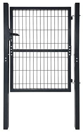 Froadp 125x100cm Garten Flügeltore Verzinkt Einzel Wellengitter Gartentor mit Türpfosten Kunststoffgriffe und Einsteckschloss Hoftür Zauntür für Garten Lagerhäusern Baustellen(Anthrazit)