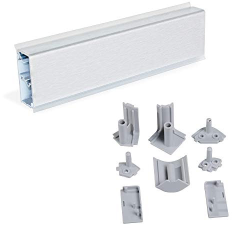 Emuca - 2 Alzatina rettangolare per cucina Miniline con accessori per installazione., 2,35 m, Anodizzato satinato.