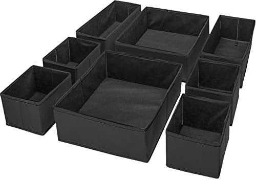 Puricon 8er-Set Aufbewahrungsbox Stoff Schubladen-Organizer/Ordnungssystem für Kleidung faltbare Aufbewahrungskisten Set Boxen für Kleiderschrank Schlafzimmer -Schwarz