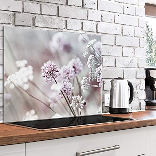 murando Spritzschutz Glas für Küche 80x60 cm Küchenrückwand Küchenspritzschutz Fliesenschutz Glasbild Dekoglas Küchenspiegel Glasrückwand Blumen Natur Feldblumen - b-B-0456-aq-e