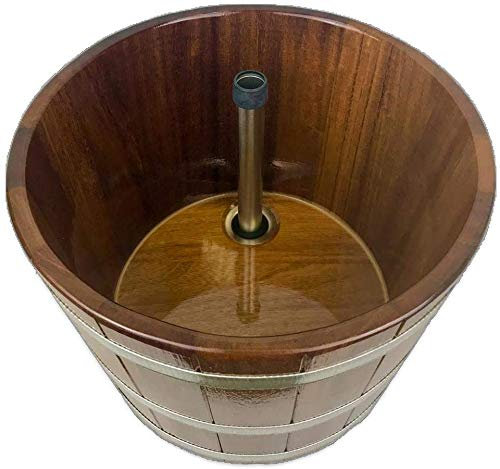 SudoreWell® Hohe Sauna Fußwanne aus Kambalaholz mit Wasserablauf + Standrohr aus V2A als Überlaufsicherung Plus Sockel