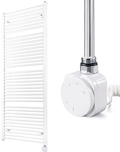 HEATSUPPLY® Handtuchheizkörper elektrisch weiß 1662 x 600mm - Badheizkörper elektrisch mit Thermostat inkl. 1.000 Watt Heizstab No. 5 mit Timer