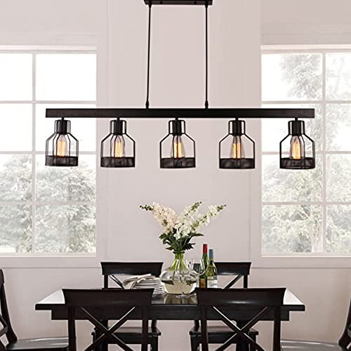 E27 Pendellampe Esstisch Hängelampe 5 Flammen Retro Eisenkäfig Metall Hangeleuchte Vintage Loft Industrie Pendelleuchte Für Wohnzimmer Restaurant Küche Schlafzimmer Kronleuchter L105CM