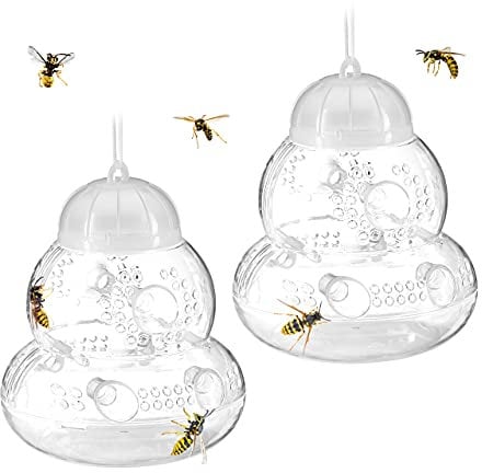 Relaxdays Wespenfalle 2er Set, Lebendfalle Wespen, ohne Lockstoff, zum Hinhängen & Hinstellen, Wespenfänger, transparent, 15 x 13 x 13 cm