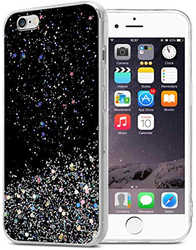 Cadorabo Hülle kompatibel mit Apple iPhone 6 PLUS/6S PLUS Rundumschutz TPU Silikon Case Mädchen Glitzer Strass Design Slim Kratzfest Weiche Gummi Bling Schutzhülle für iPhone 6 PLUS/6S PLUS in Schwarz