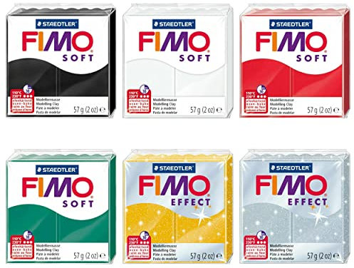 FIMO Pâte à modeler polymère Soft and Effect - 57 g - Lot de 6 couleurs - Tons de Noël