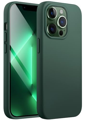 JETech Coque en Silicone pour iPhone 13 Pro Max 6,7 Pouces, étui de Protection Complète du Corps au Toucher Soyeux, Housse Doublure Douce en Tissu Microfibre, Anti-Chocs (Vert Nuit)