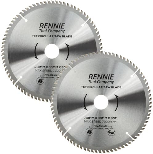 (Pack Of 2) 210mm x 30mm x 80T TCT Circular Wood Saw Blades Includes 25mm 20mm & 16mm Bore Reduction Rings. Compatible with Festool Bosch Makita Dewalt Circular Saw Etc, Fits 216mm circular saws.