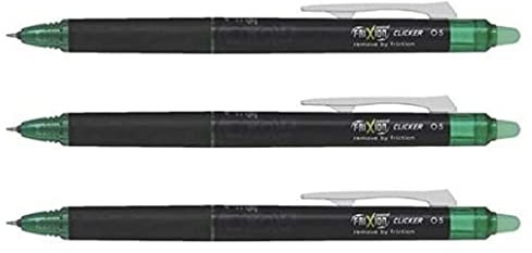 PILOT Frixion Point Clicker Tintenroller, radierbar, feine Spitze, Grün, 3 Stück
