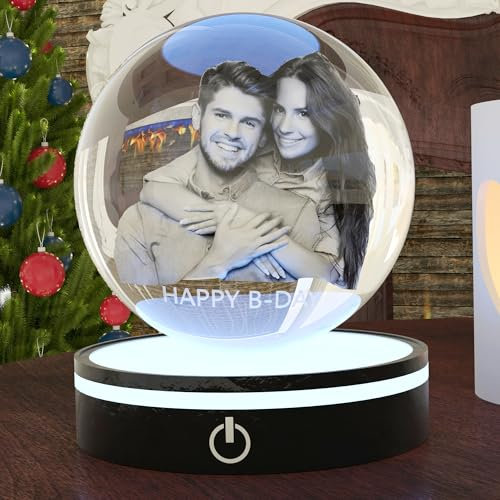 Bola de cristal fotográfica 3D personalizada, cristal grabado con láser 3D, haz tu propio regalo personalizado, regalo personalizado conmemorativo para aniversario de cumpleaños (bola, con base de luz