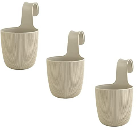 3 x Blumentopf zum Hängen, integriertes Drainagesystem, Farbe: Sand, Ø 15 cm, Pflanztopf-Kübel, Hängetopf, widerstandsfähig, rund, wetterfest, Kunststoff