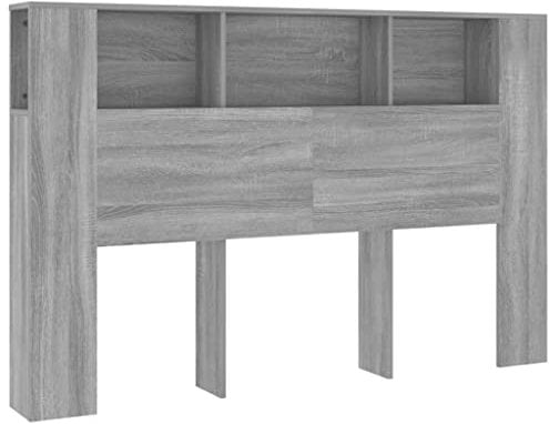 vidaXL Armoire de Tête de Lit Murale Meuble de Chambre à Coucher Tête de Lit avec Rangement Accessoire de Lit Double Sonoma Gris 160x18,5x104,5 cm