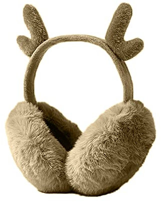 URFEDA Winter Wärmer Ohrenschützer Weiche Plüsch Ohrenwärmer Süße Rentiergeweih Ohrenschützer Weihnachten Rentier Ohrenschützer Faltbar Verstellbare Bequemer Ohrenschützer für Damen Mädchen Kaffee