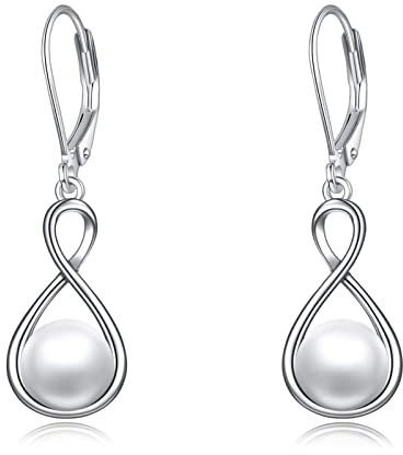 Perlen Ohrringe für Damen 925 Sterling Silber Irischer Keltischer Knoten Creolen Leverback Schmuck Geschenke für Mama Mutter Mädchen Freunde